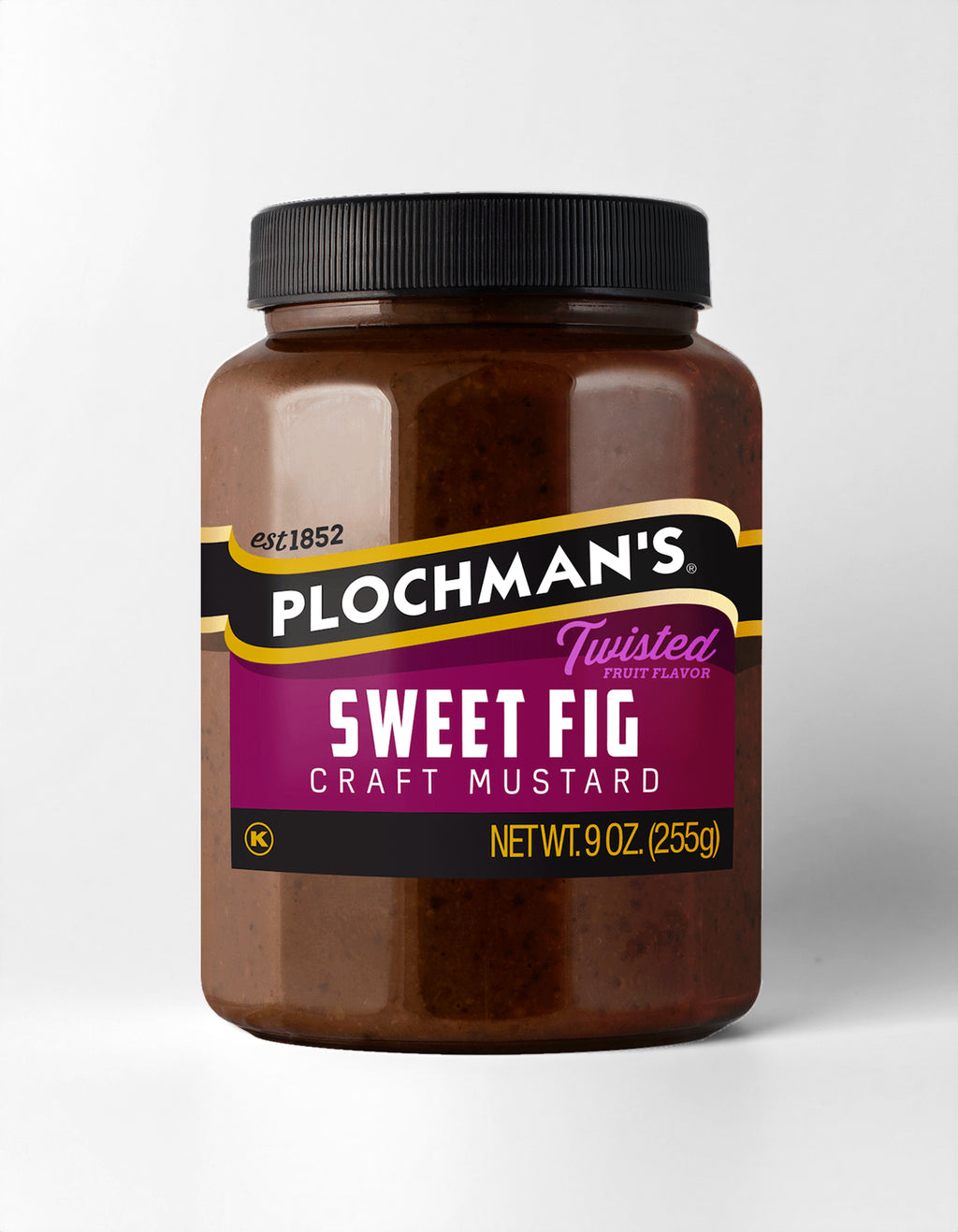 Jar of Plochman's Sweet Fig Craft Mustard on a white background